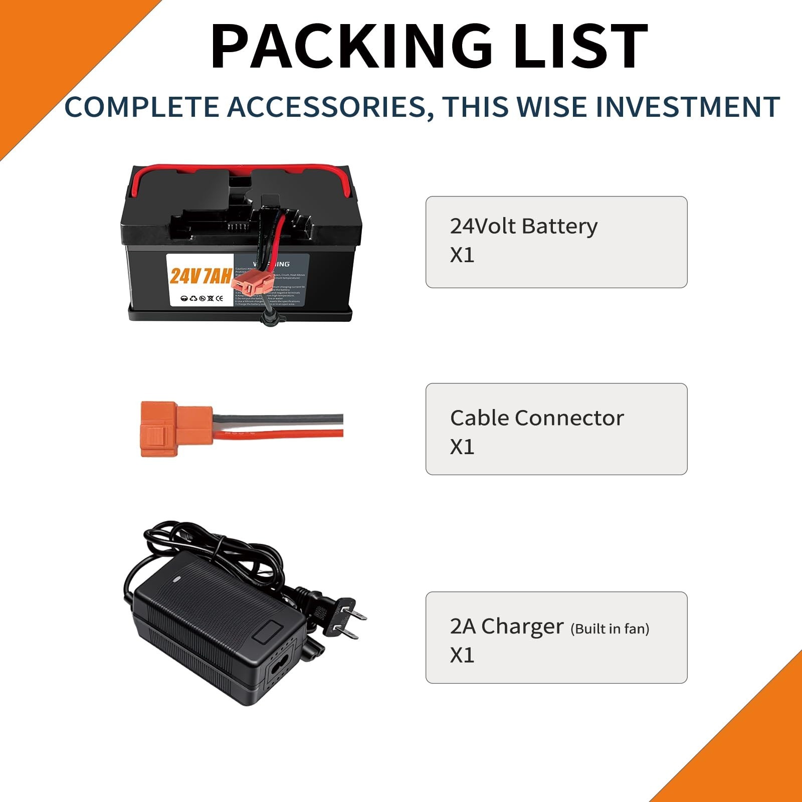 24V 7Ah Ride-On Car Battery, Lightweight & Long-Lasting with 2A Charger, 4×4 UTV
