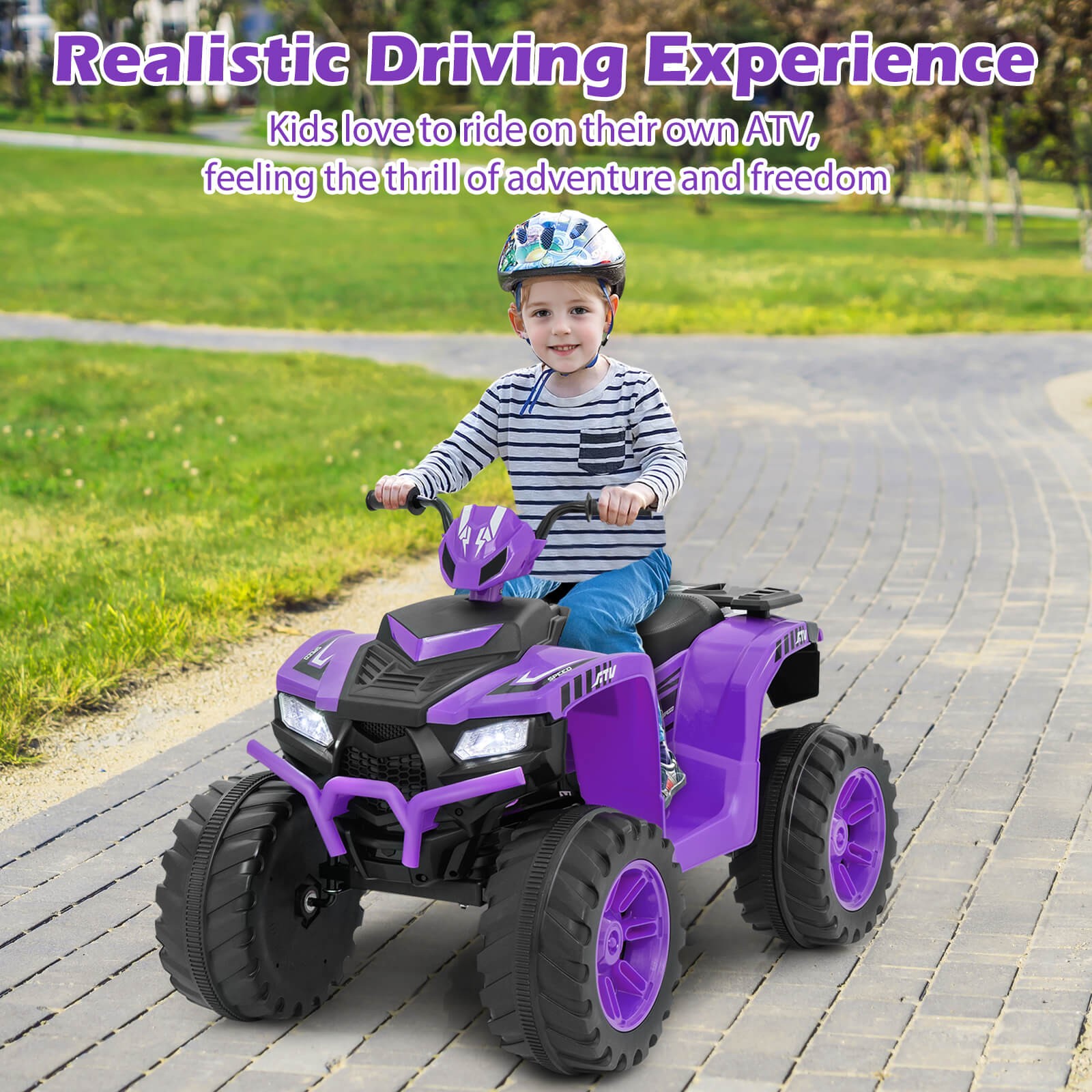4-Wheeler Kids Ride-On Car with Wireless Connection Music Radio Treaded Tires