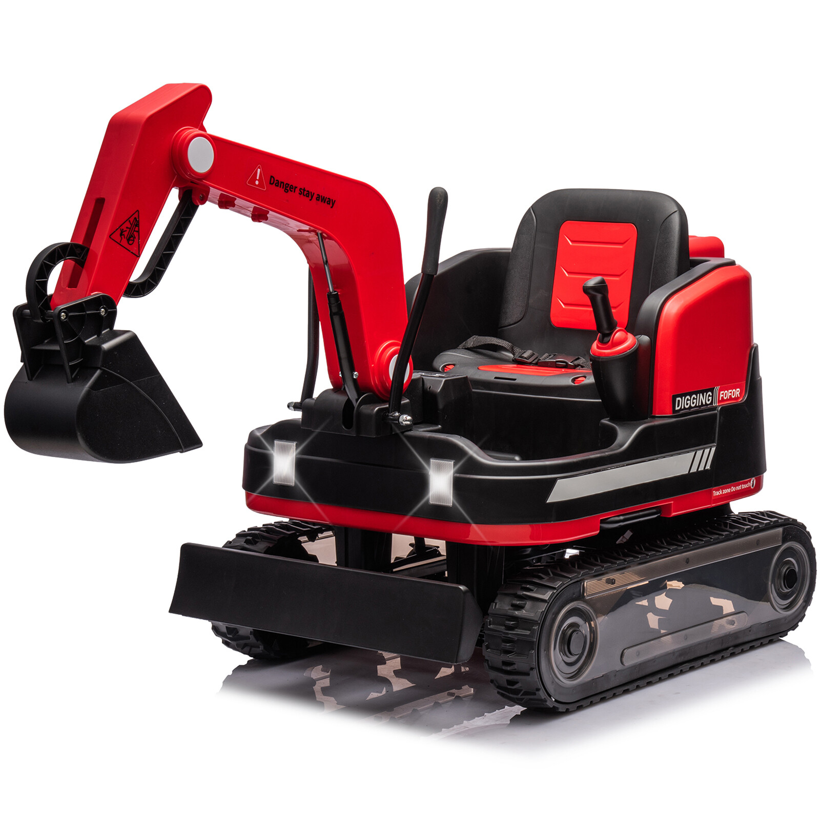 2 IN 1 360° Red 12V Battery Powered Kids Ride On Excavator Bulldozer with Remote