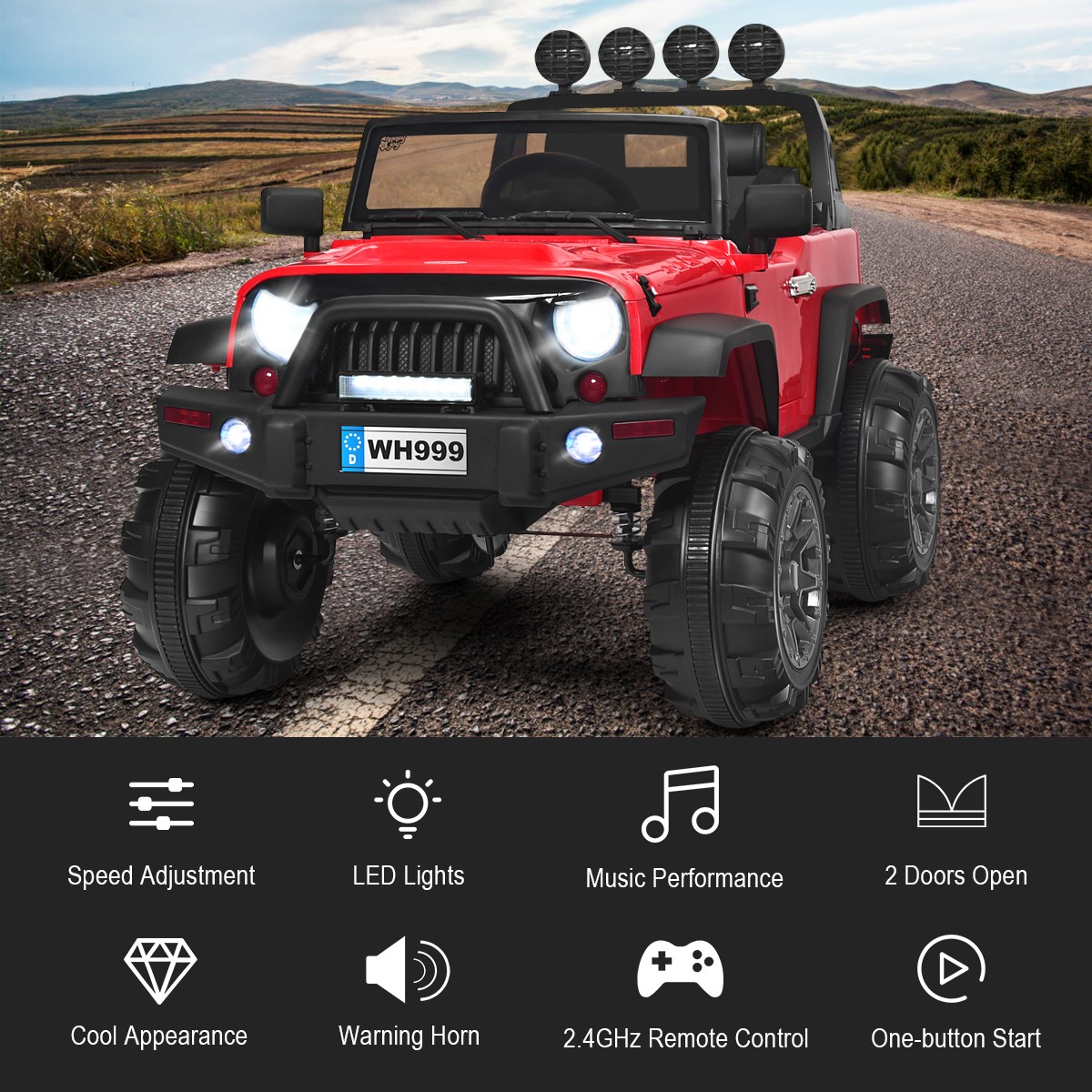 12V Kids Ride On Truck RC Car Spring Suspension w/ Light & Music Trunk Red