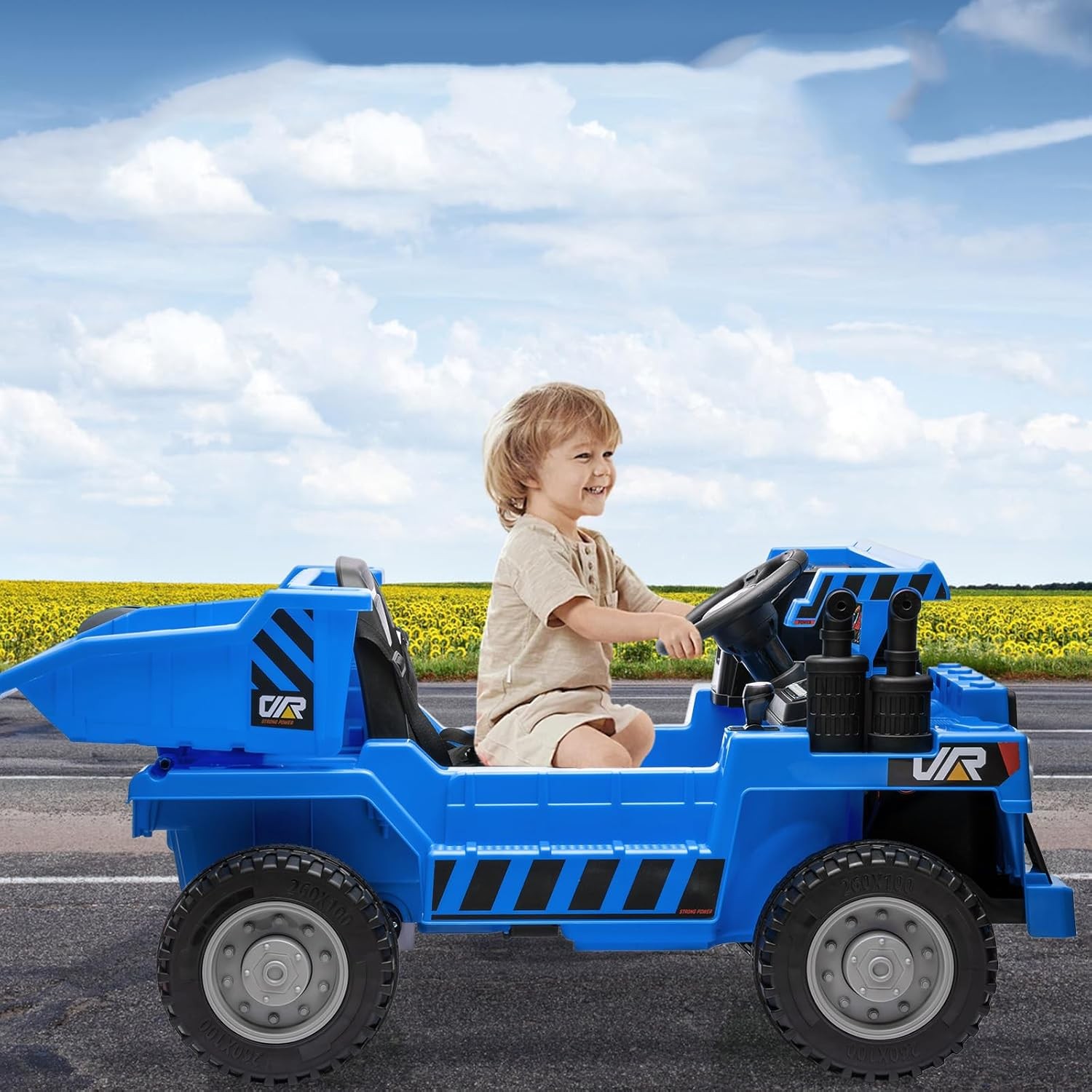 12V Kids 4WD Ride-On Dump Truck w Remote,Power Dump Bed,2-Speed Electric Car Toy