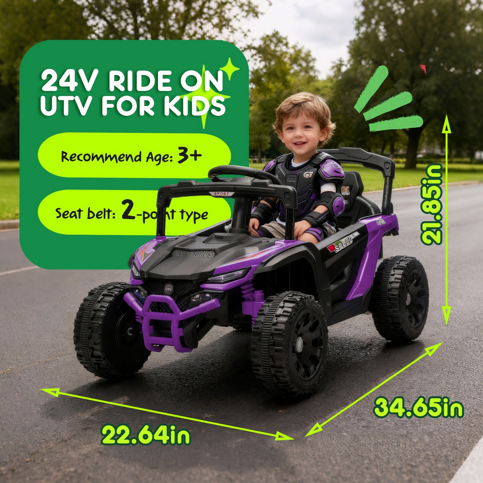 24V 9AH 2-Seater Ride On UTV Toy Car Music LED Parent Control 4-Wheel Suspension