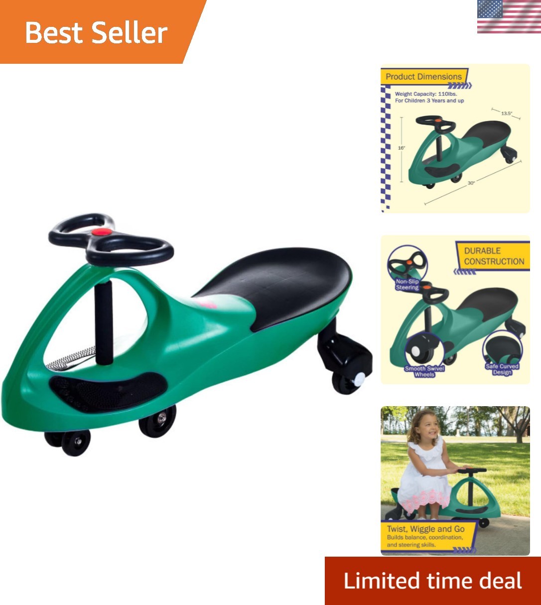 Wiggle Car Ride On Toy – No Batteries, Gears or Pedals – Twist, Swivel, Go – …