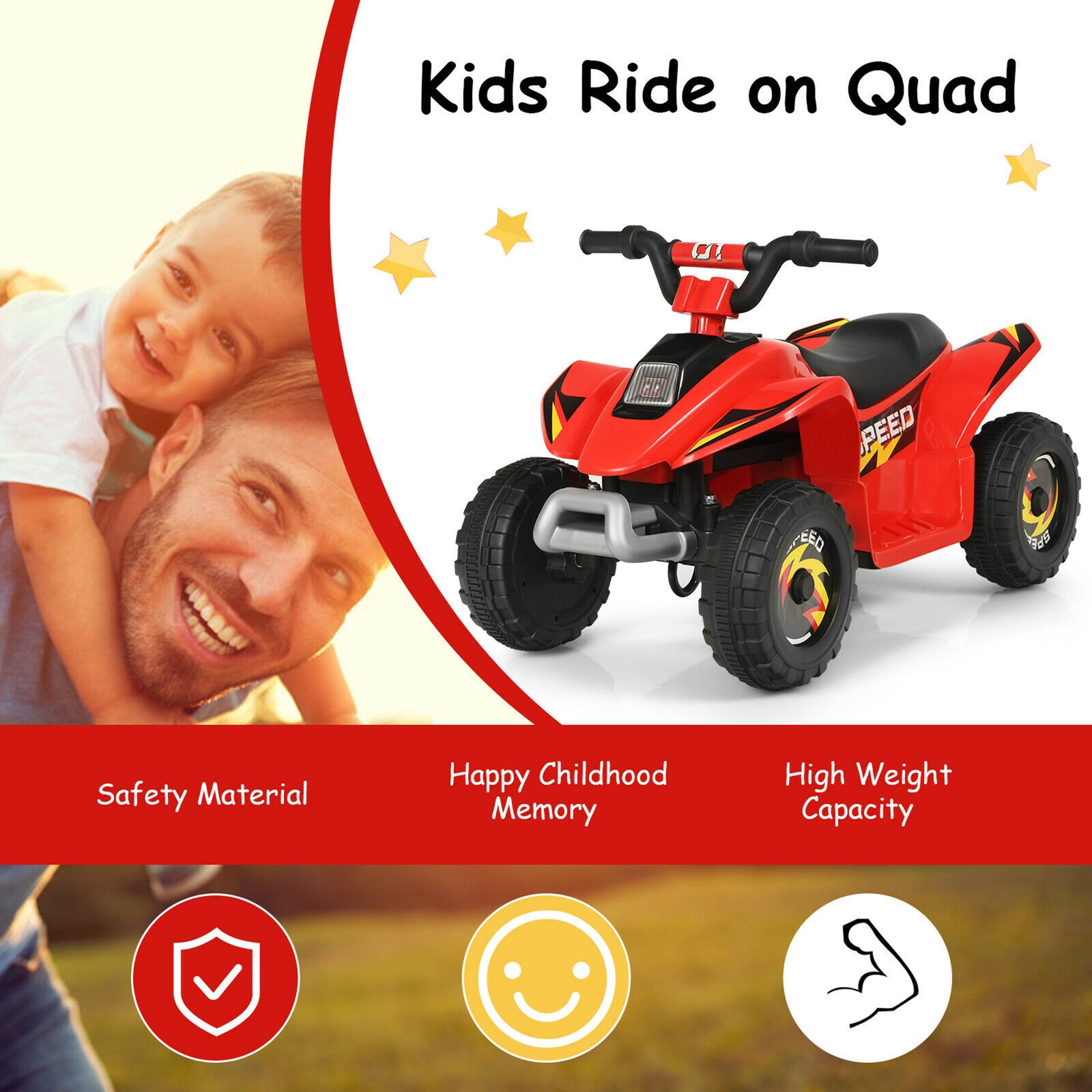 6V Kids Electric Quad ATV 4 Wheels Ride On Toy Toddlers Forward & Reverse Red