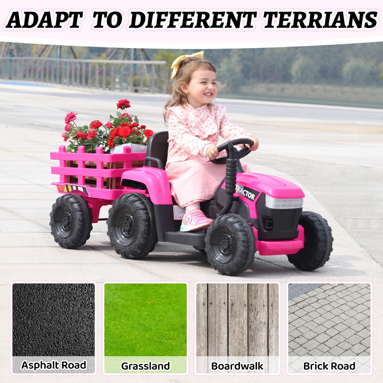 12V Kids Ride on Tractor Electric Vehicle w/Trailer 2 Motors Battery-Powered Toy