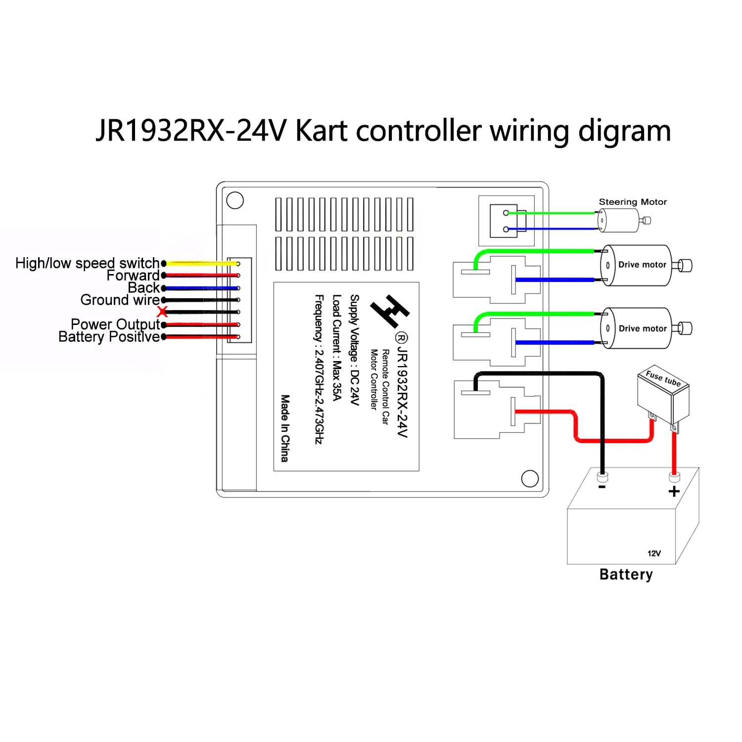 JR1932RX-24V Power Wheels Control Box with Remote Control,24Volt High Power R…