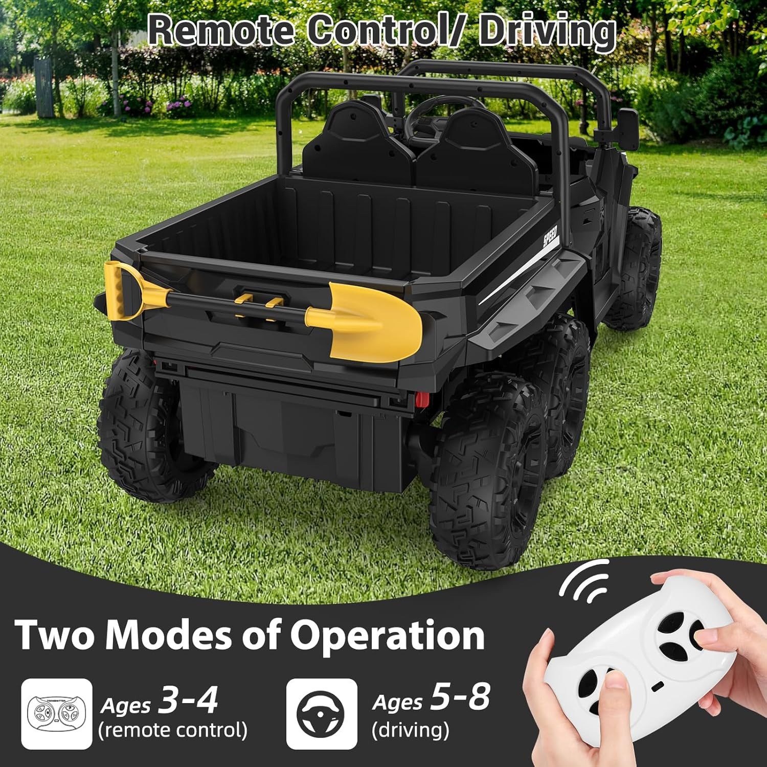 24V 4WD 6-Wheel Electric Ride On Dump Truck with Remote Control, 2 Seater Kids