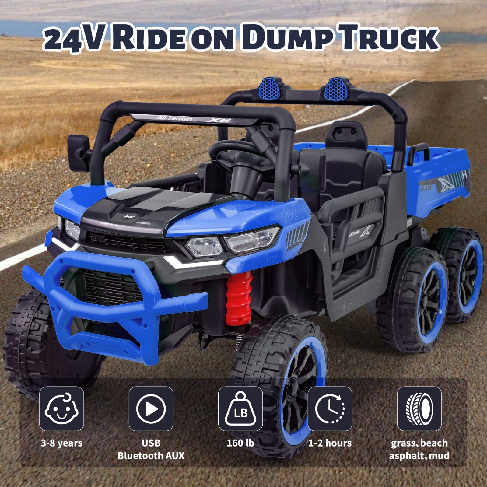 Kids 2 Seater Ride on Car 24V Electric Dump Truck 4WD UTV w/Parental Remote LED