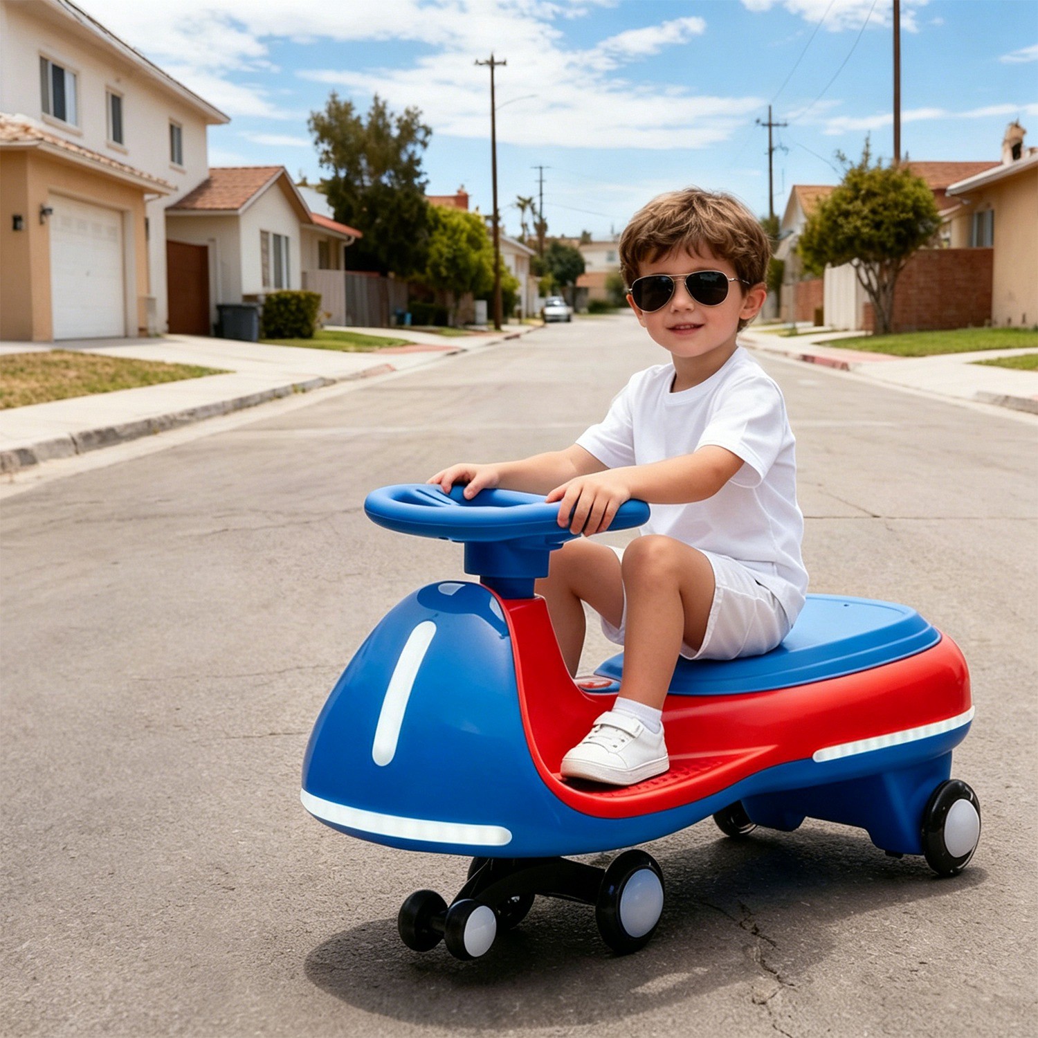 12V Electric Ride On Wiggle Car for Kids Rechargeable Battery LED Lights