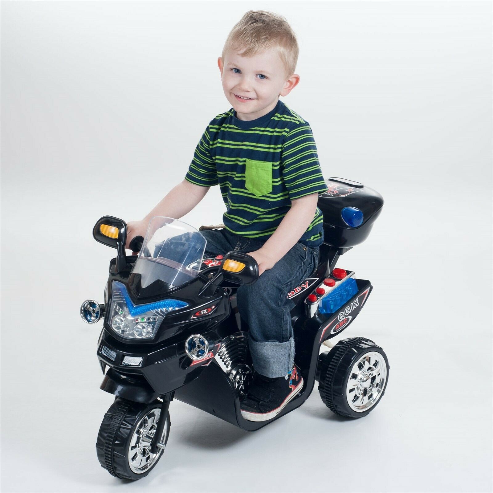 Black Ride on Motorcycle Kids Electric Motorbike Tricycle