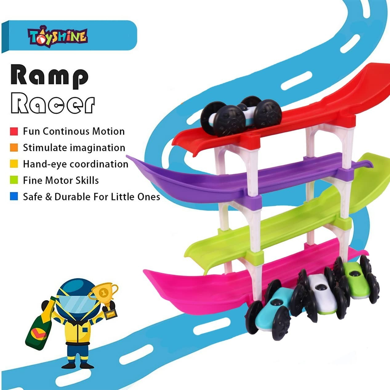 Racer Ramp Toy With 4 Cars, 4 Ramps And Race Track For Toddlers, Boys & Girls