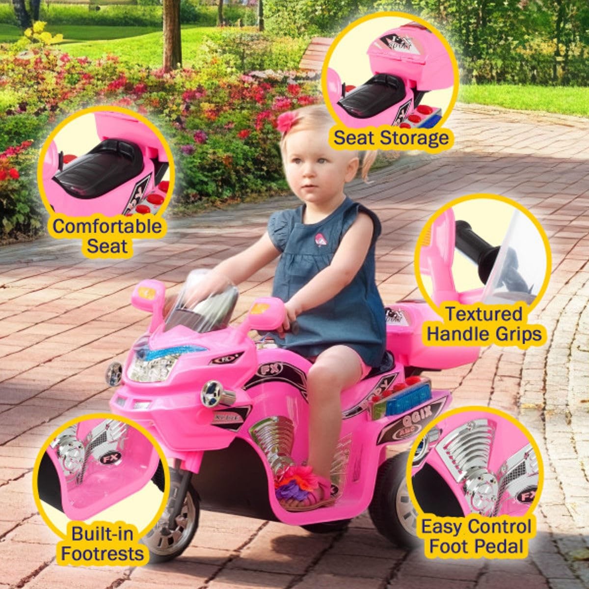 Lil’ Rider Kids Motorcycle – 3-Wheel Ride On Toy Reverse Sounds And Headlights