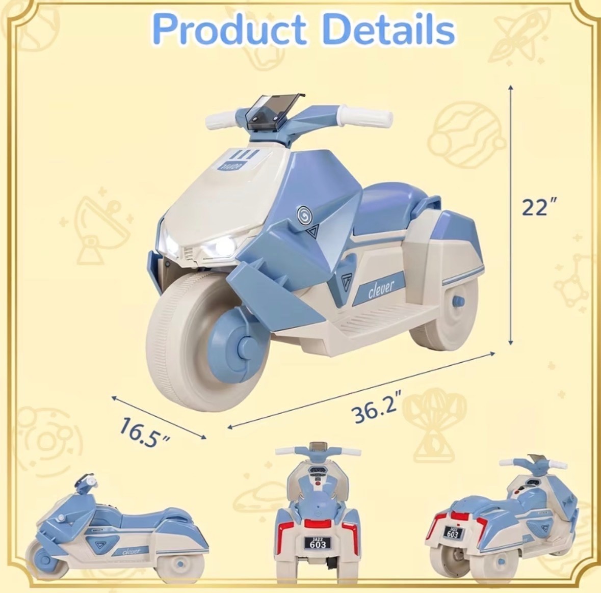 6V Motorcycle Toy For Kids Ages 3 To 6 With Led Lights & Interstellar Music