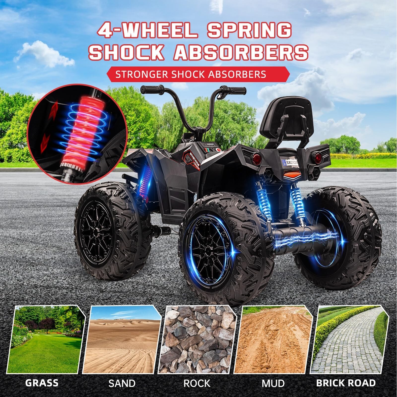 24V Ride on ATV Car Electric Fun Toys 4WD Off-Road Vehicle 4 Wheeler Quad Toy