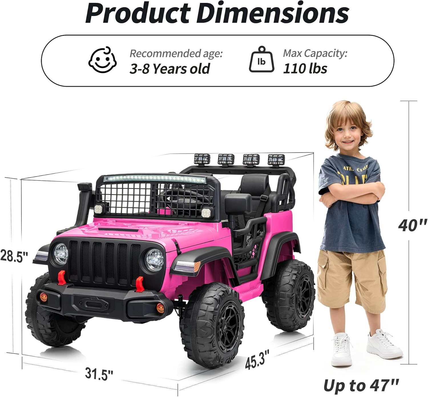 2 Seater Ride on Car Toy, 12V Electric Car for Kids 4-8 with Remote Control, Cap