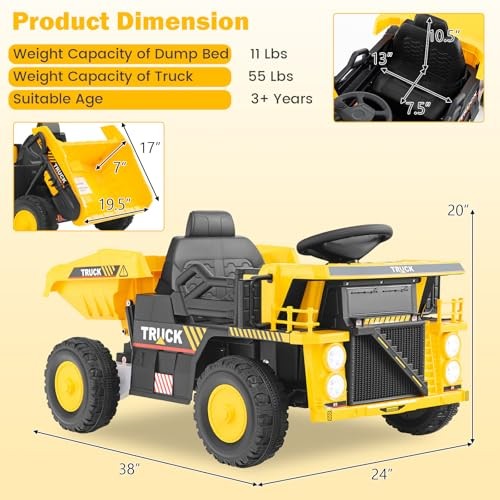 OLAKIDS Ride on Dump Truck, 12V Kids Electric Car Ride on Construction