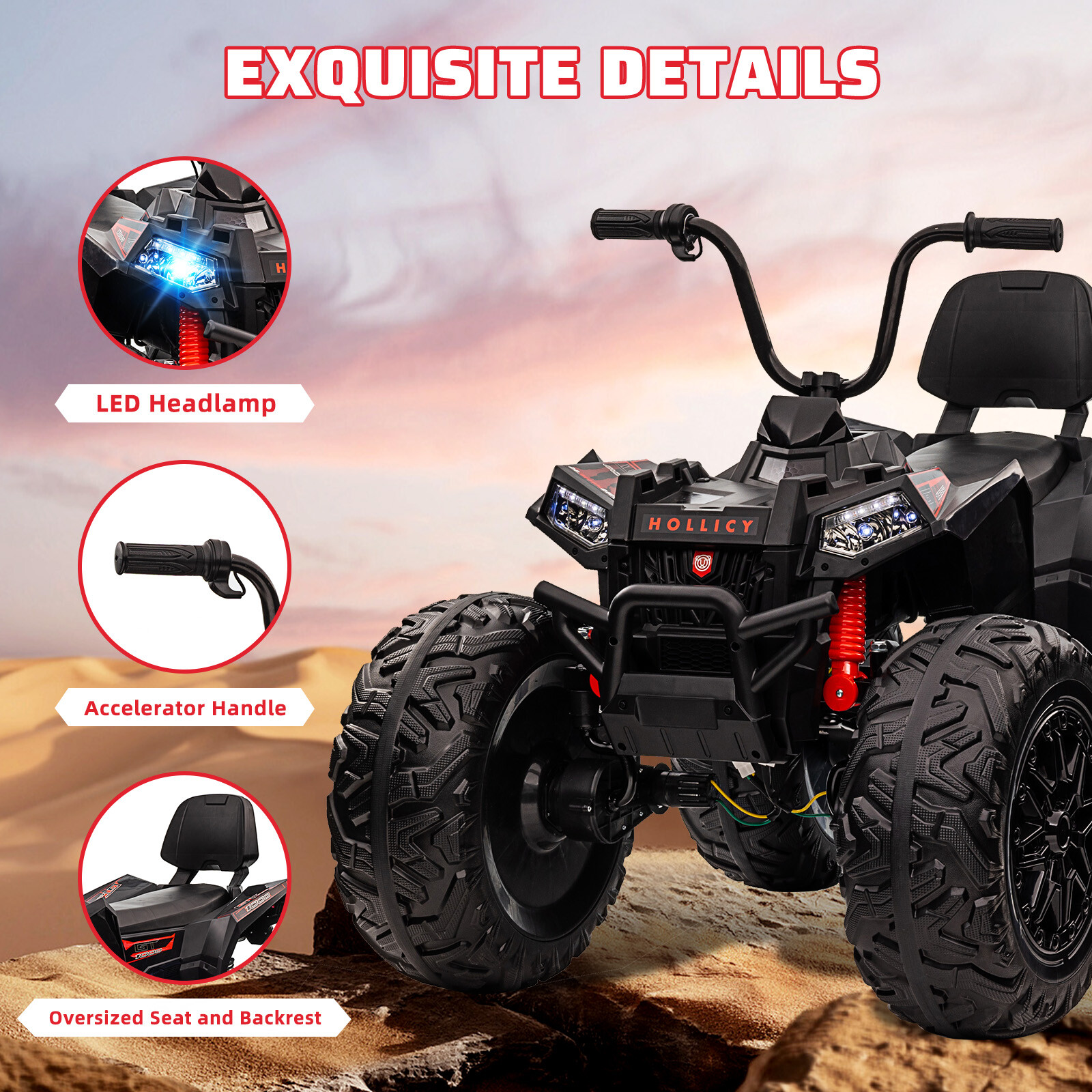 Kids ATV Car, 24V Ride On Car 4WD Quad Electric Vehicle, 4x80W Powerful Engine