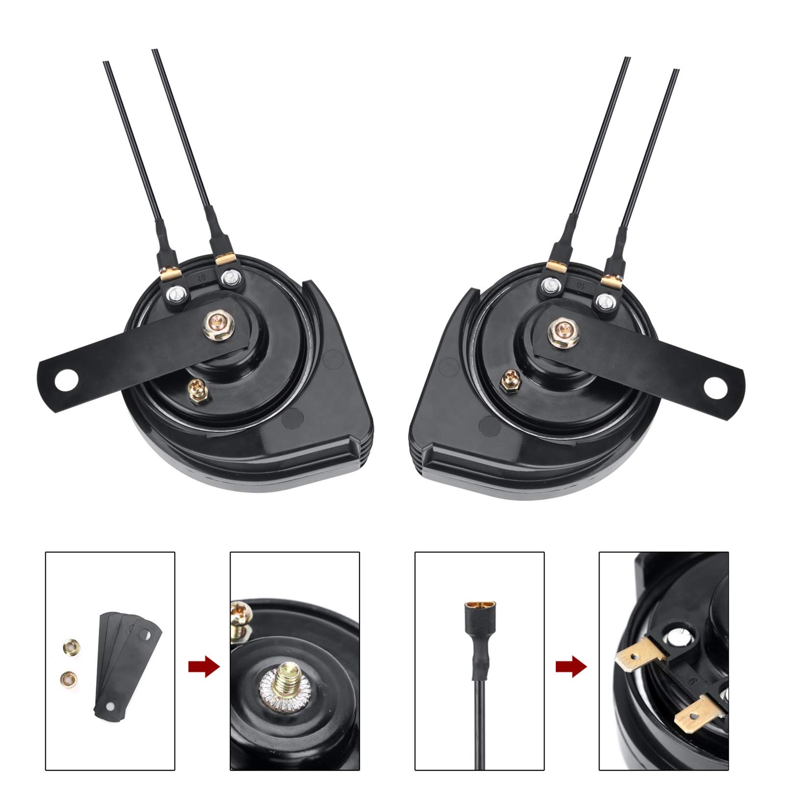 Car Horn UltraThin Compact Snail Waterproof Loud 12V Auto Kit High Low Tone