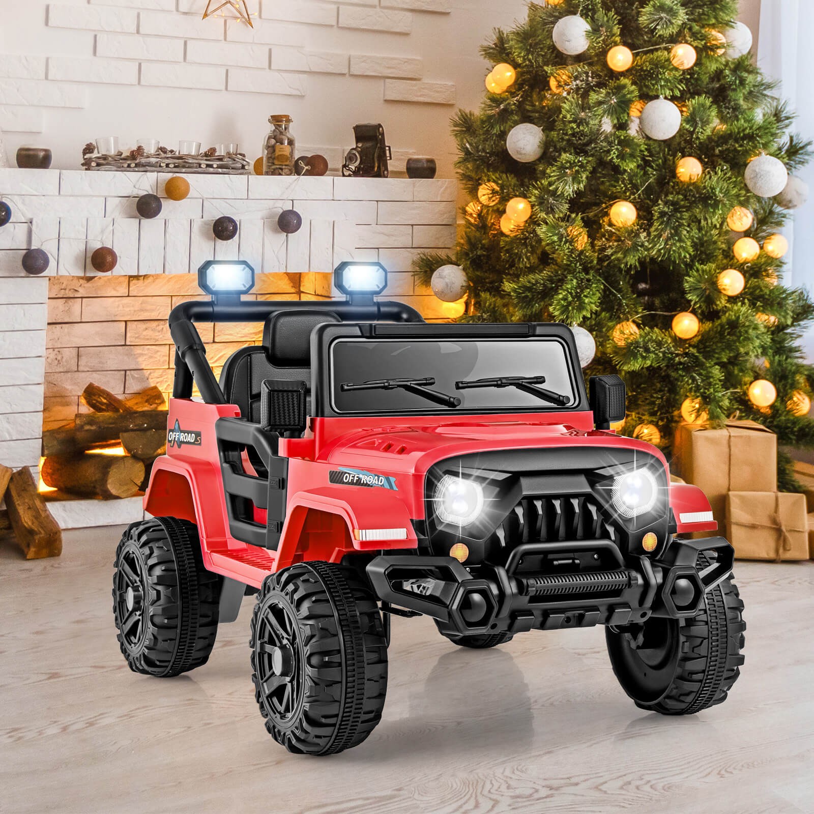 12V Kids Ride on Truck Car w/Remote Control, Threaded Wheels 3 Speeds LED Lights