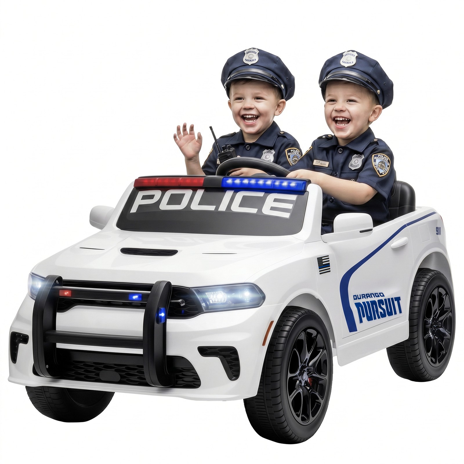 Qaba 12V Licensed Dodge Ride On Police Car with 2 Seater for Age 3-6, White