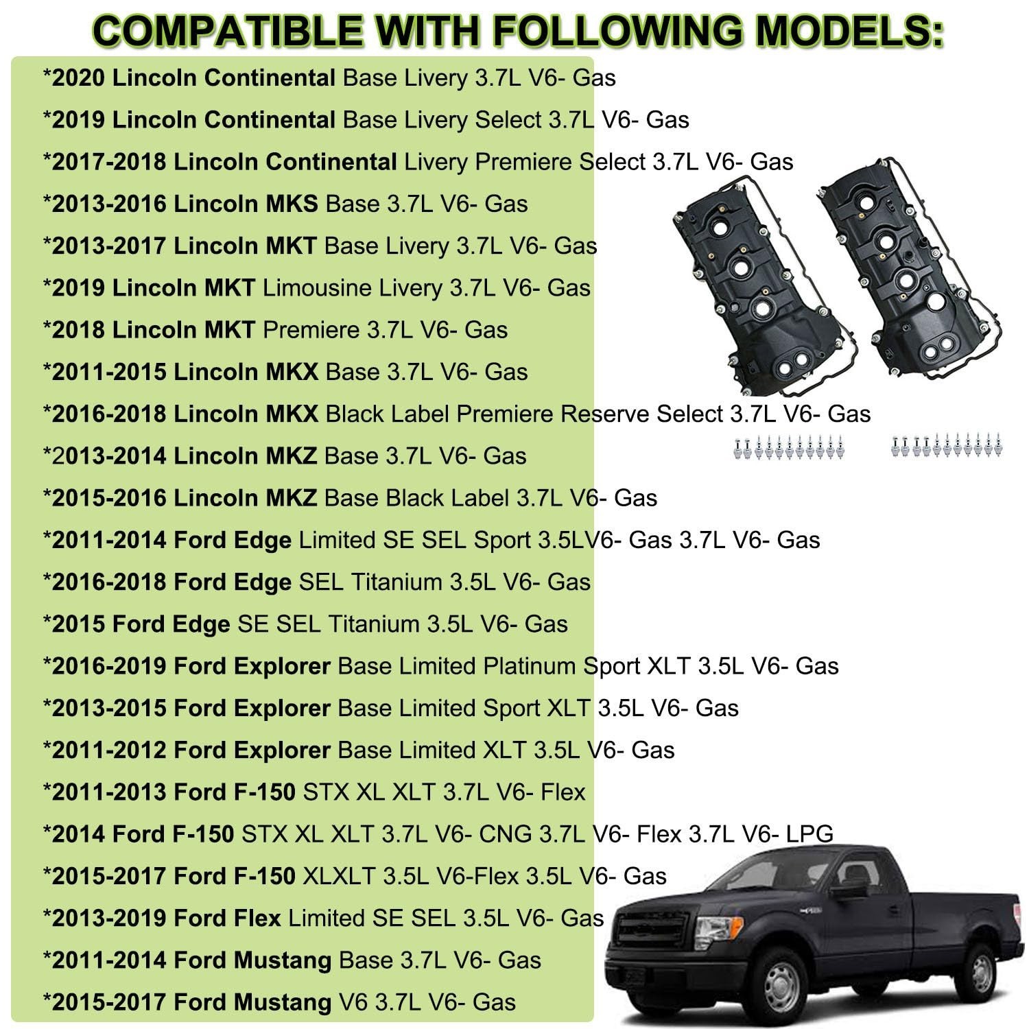 Engine Valve Covers Compatible with Ford F-150, Edge, Explorer, Mustang, Tran…