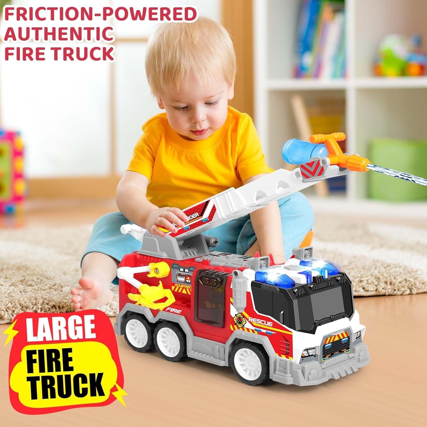 Big Fire Trucks for Toddlers 3 4 5 6 7,2PCS Ejecting Race Cars 18-Inch,Ladder..