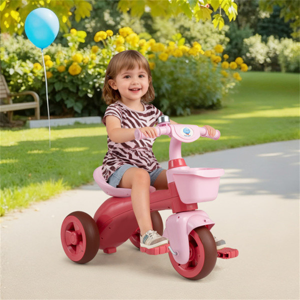 Kids Tricycle Ride With Storage Basket Bell Anti-Slip Pedal Stable 3-5 Years Old