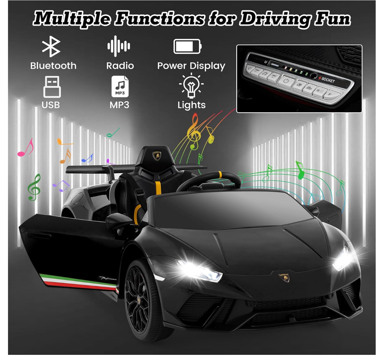 Lamborghini Huracan Ride on Car by INFANS, 12V Kids Electric Vehicle Ba