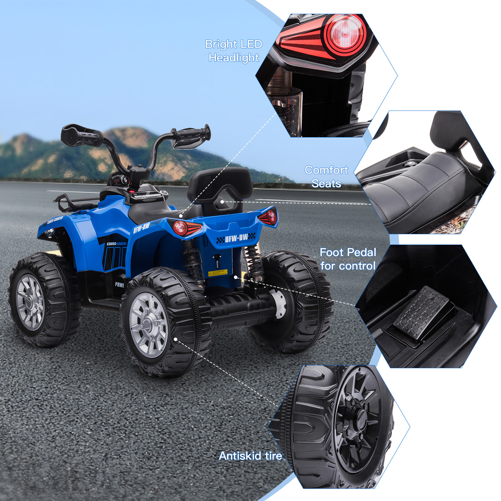 12V Battery Powered Kids Ride On ATV Car Quad Four Wheeler Toy w/ LED Headlights