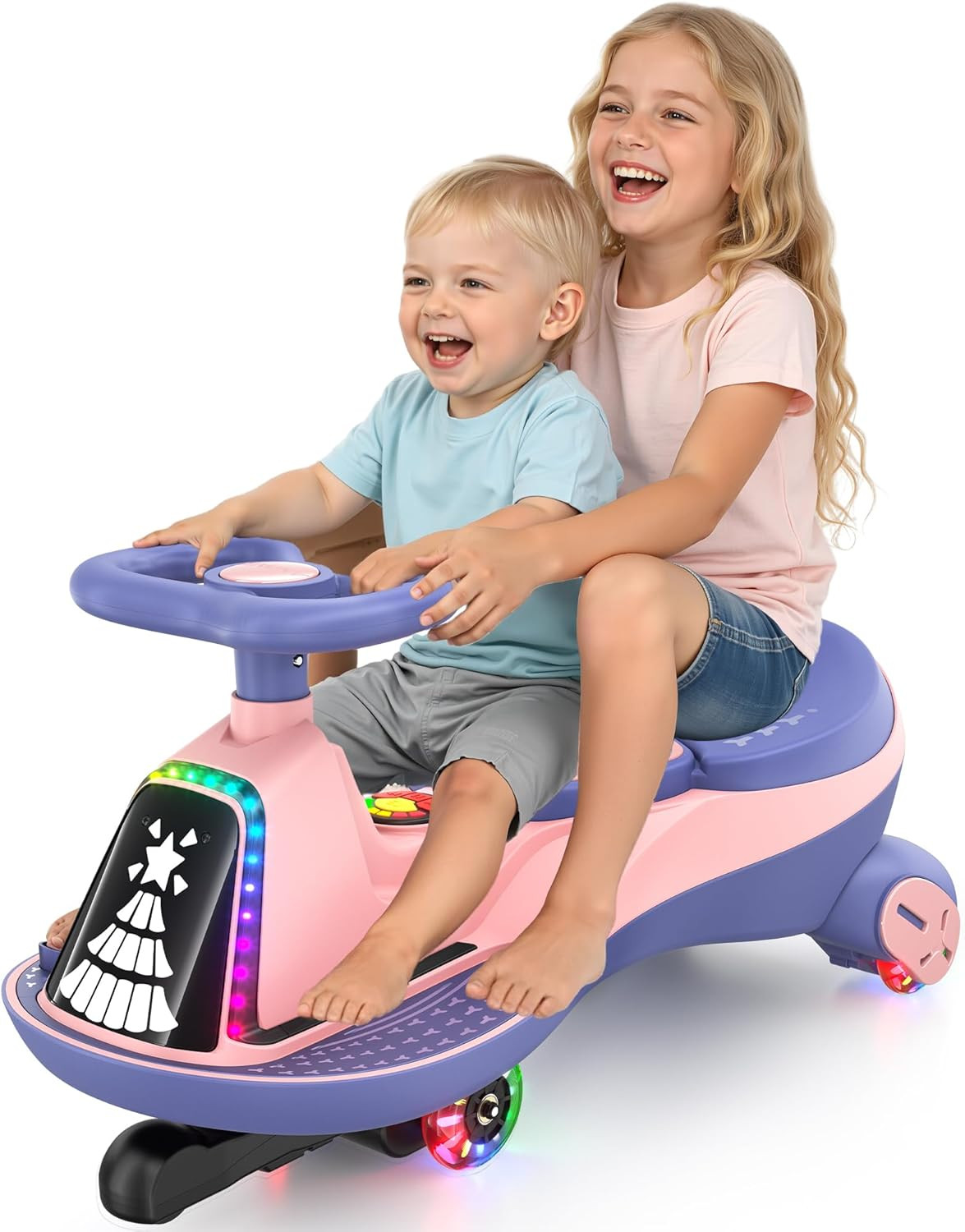 12V Electric Wiggle Car with Pedals 2 Seater 2X75W Motor Music Bluetooth Ride On