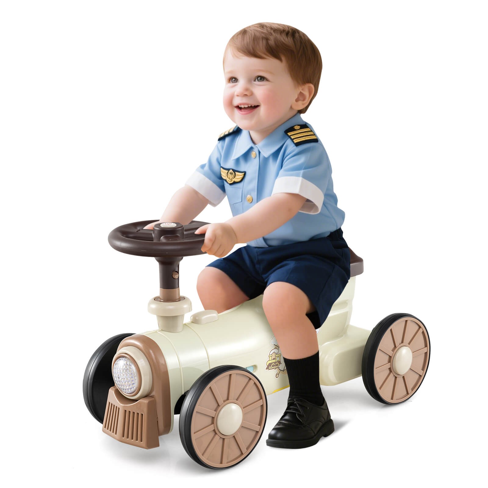 Ride on Push Car with Storage Compartment & Train Whistle Sound Button