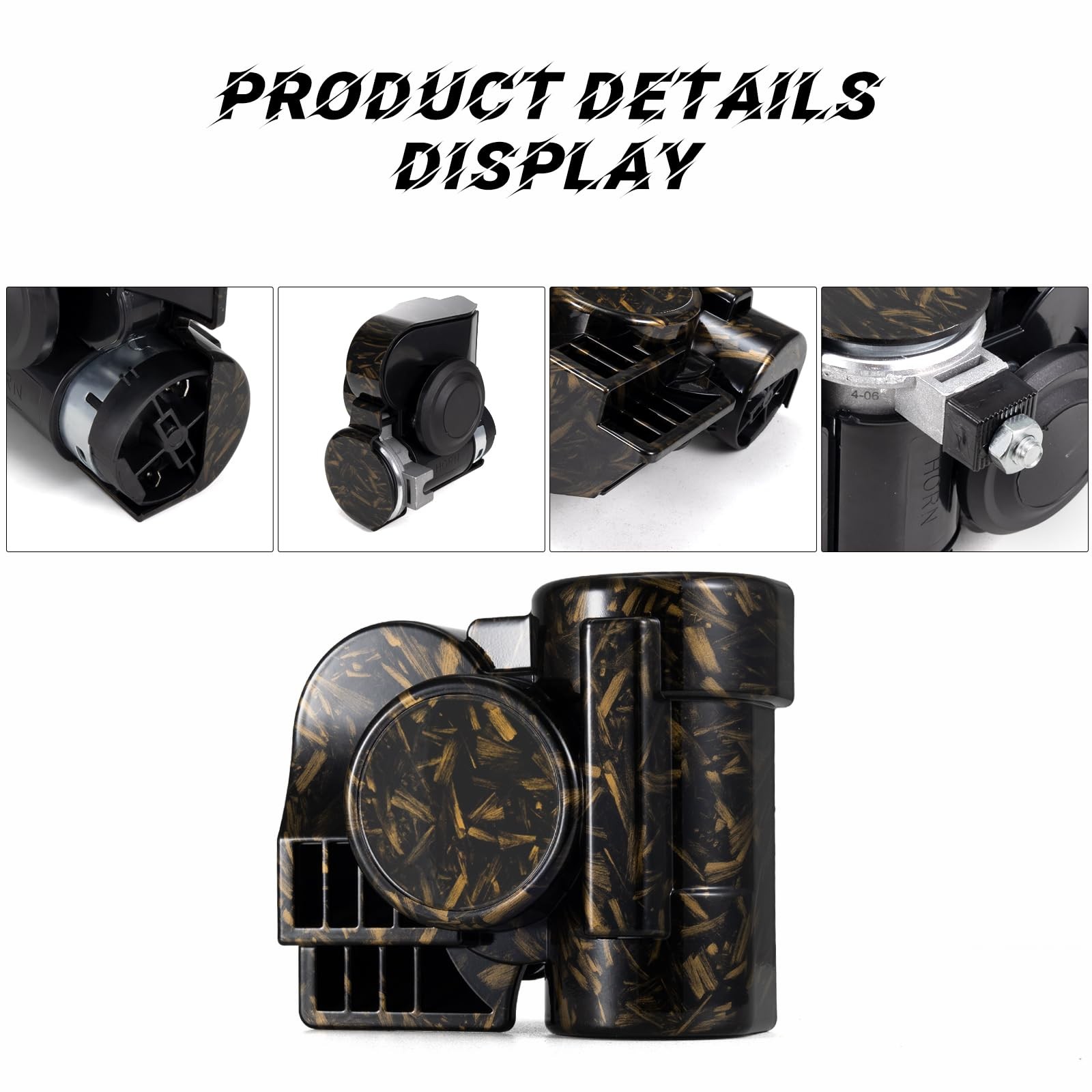 Gold 150dB 12V Train Horn for Pickup Loud Compact Snail Horn for Motorcycle
