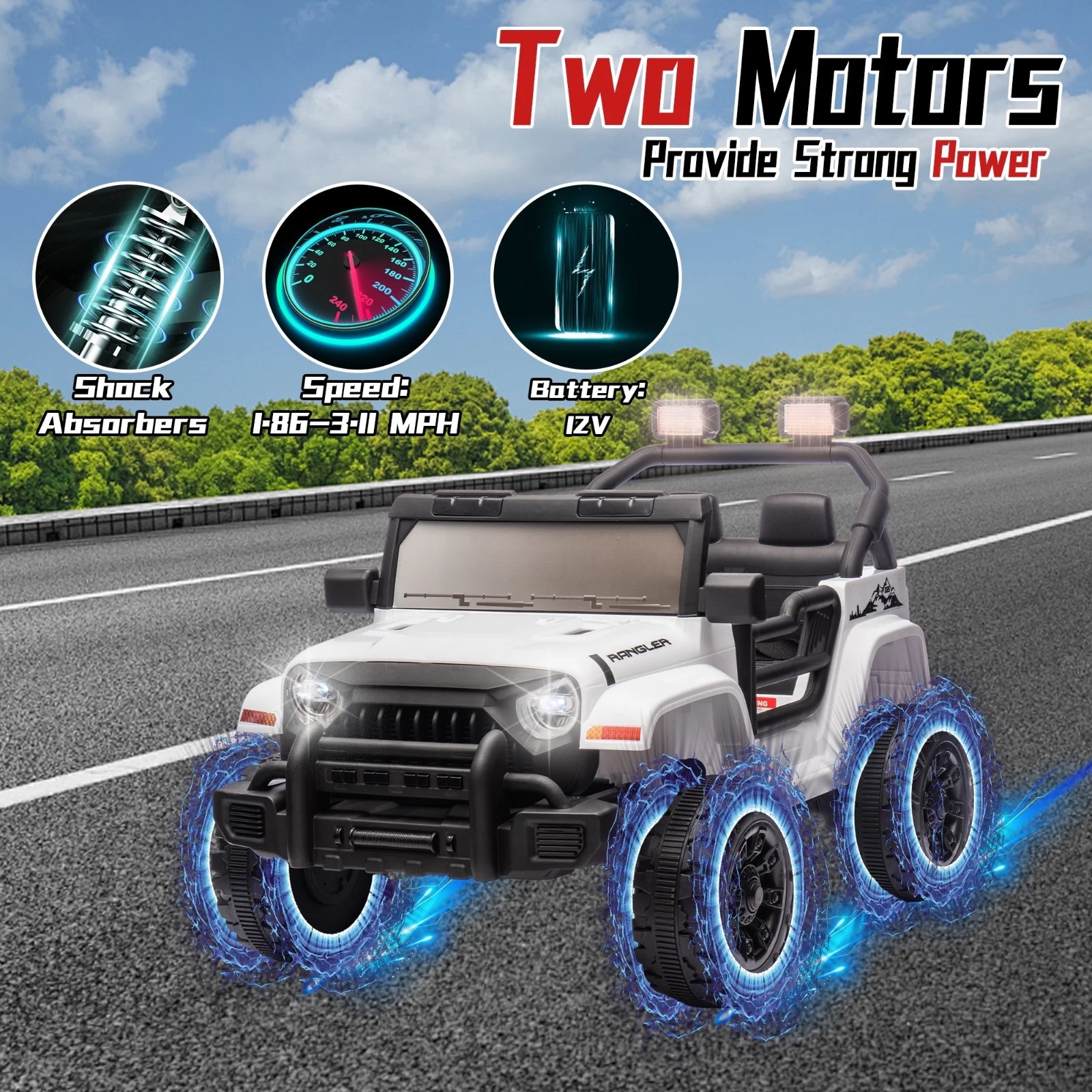 12V Ride On Toys UTV Electric Car for Kids w/Remote, LED,Battery Powered,White