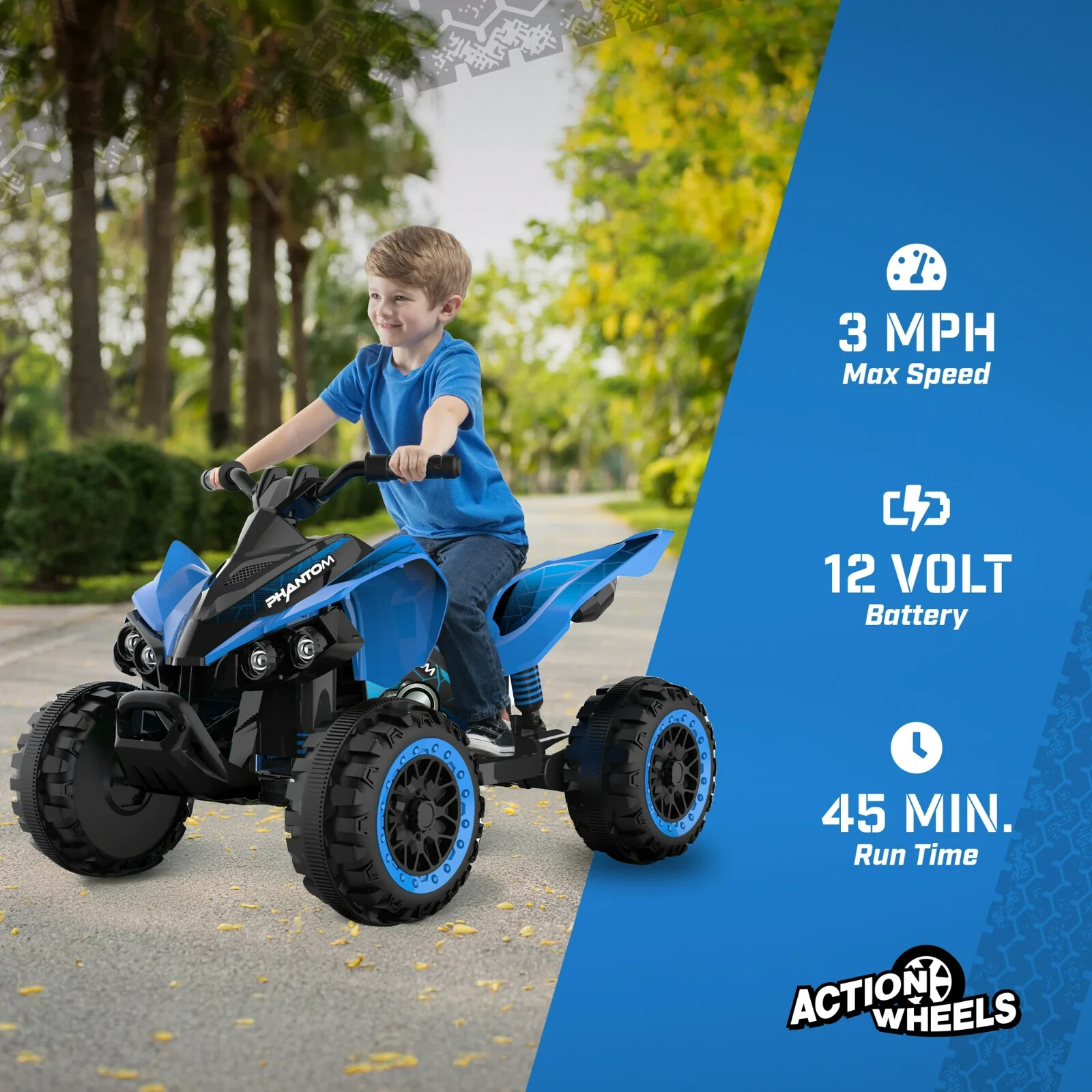 12 Volt Blue Phantom ATV – Action Wheels – Battery Powered for Boys and Girls