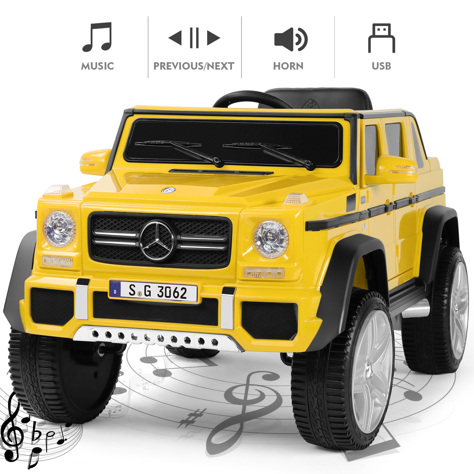 New 12V Battery Kids Yellow Ride On Mercedes-Benz Car w/3 Speed,LED,Music,Remote