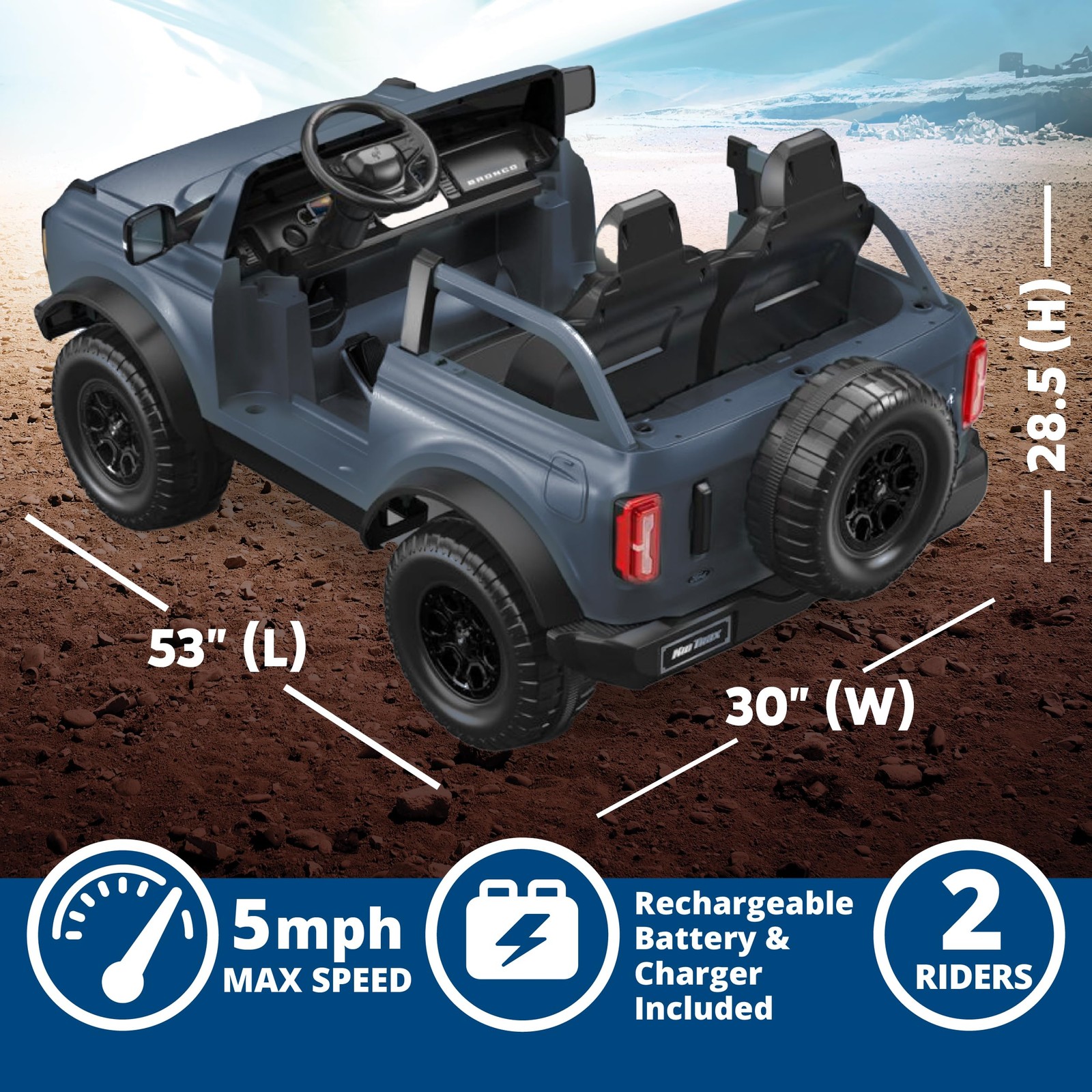 Kid Trax 12V Ford Bronco Ride-On Toy for Ages 3-7, Battery Powered, LED