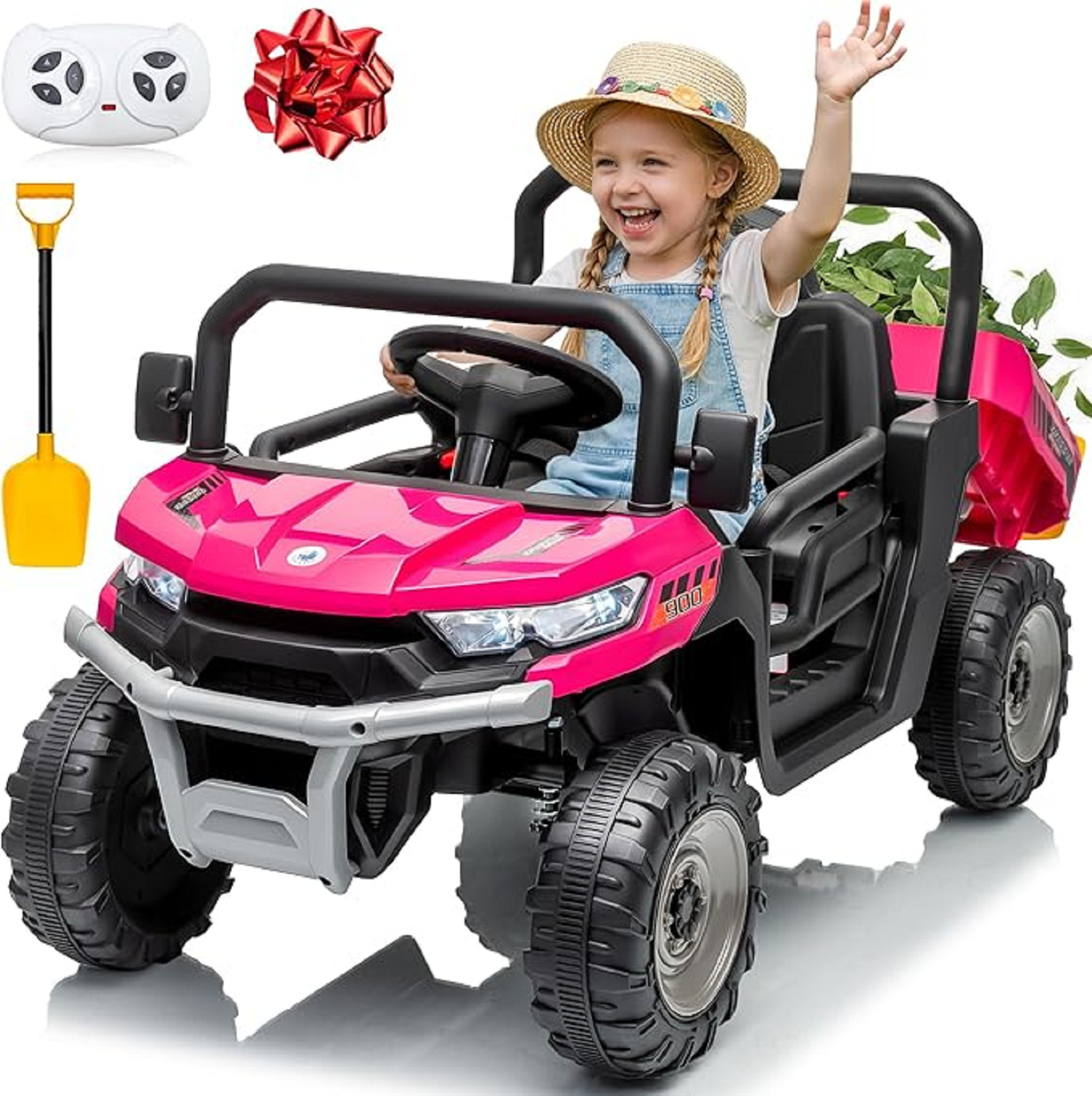 Joyracer 12V Ride On Truck, Remote, Dump Bed, Shovel, Music, Gift for Kids