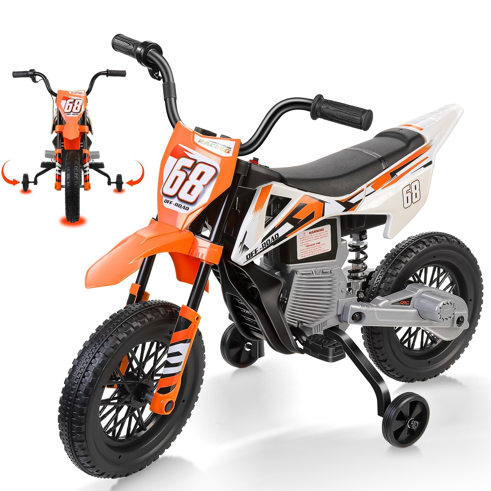 Electric Dirt Bike w/2 Training Wheels, Kids Ride on Motorcycle Holiday Gifts
