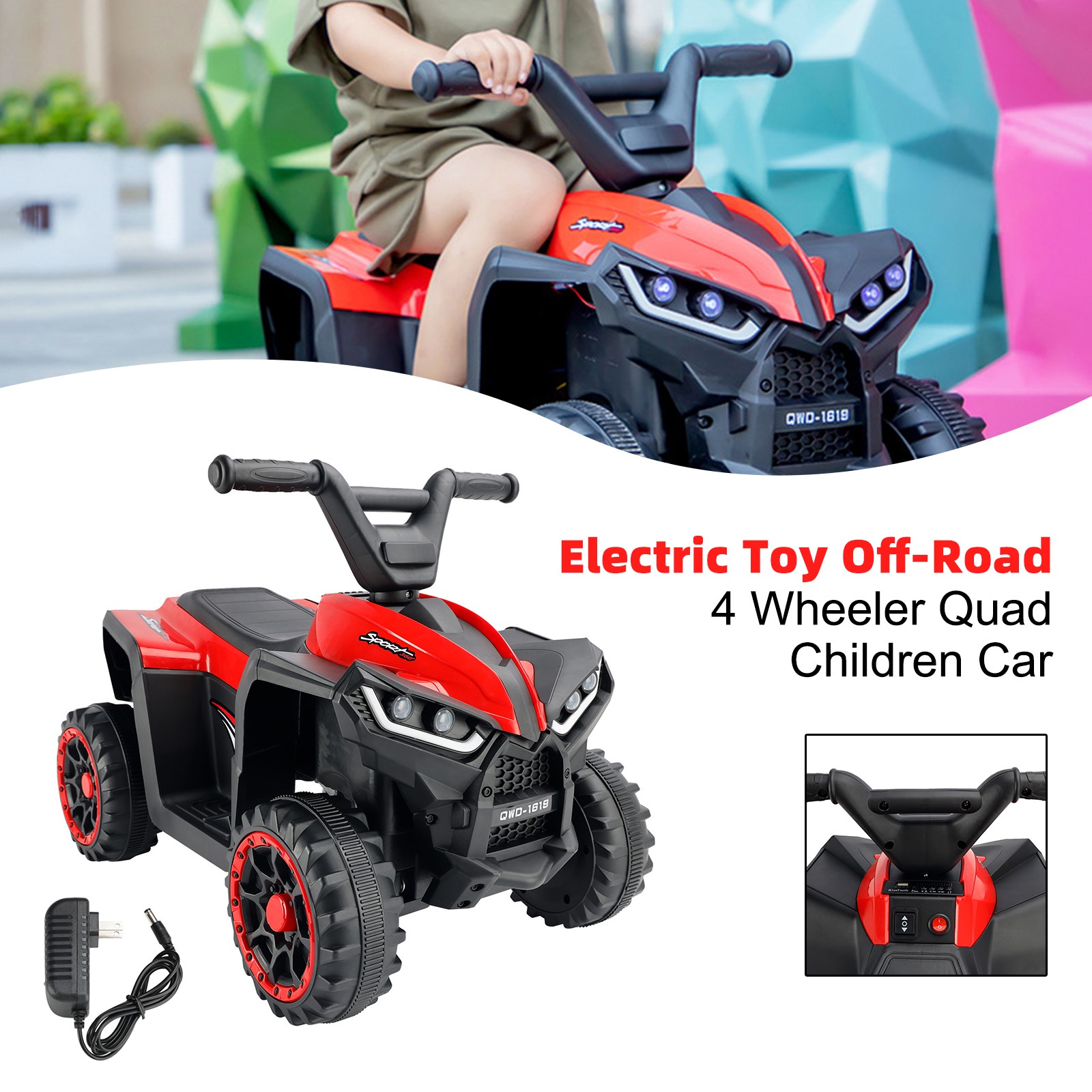 12V Ride On Atv Car For Kids Electric Toy Off-Road 4 Wheeler Quad Children Car