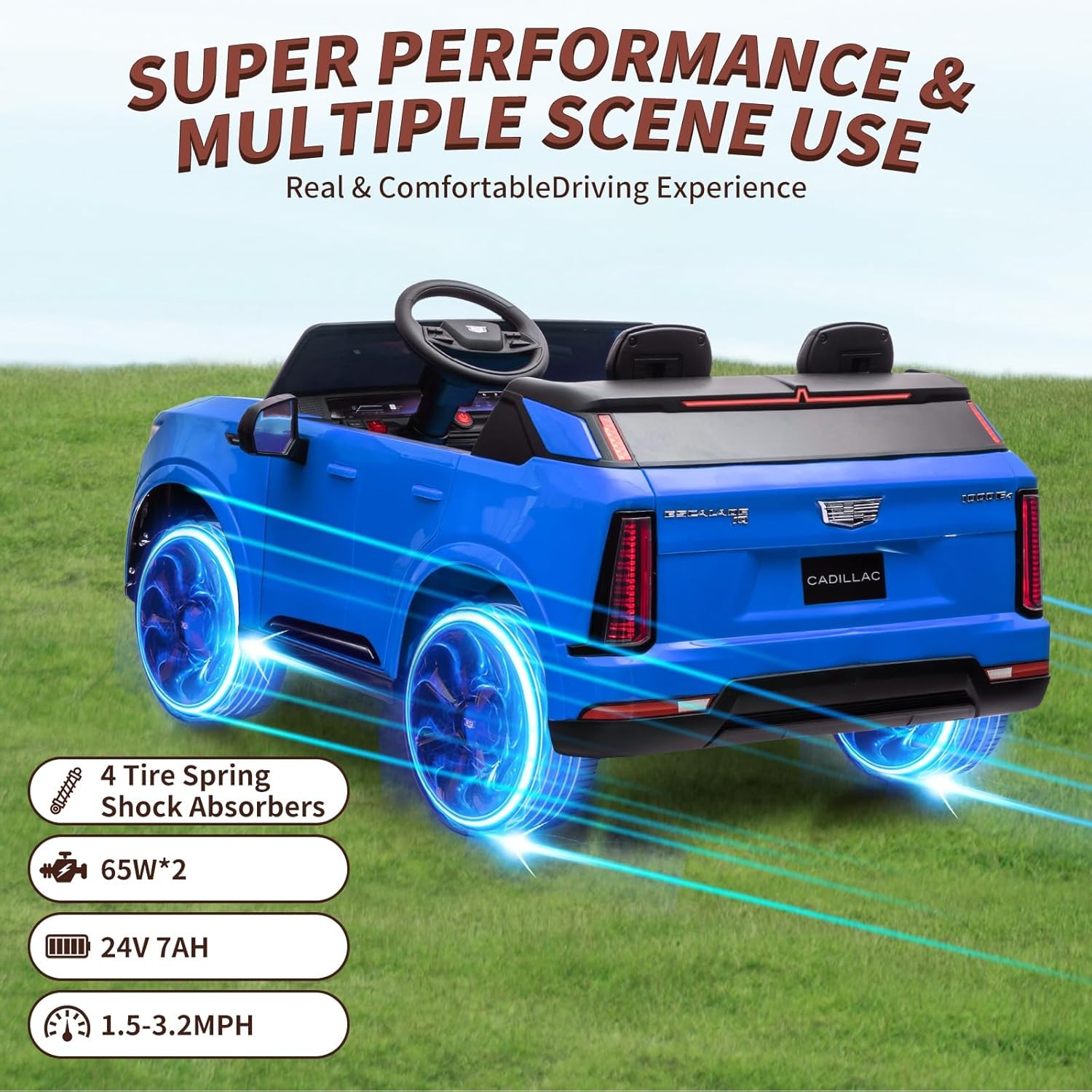 Kids Ride On Car Licensed Cadillac 24V 2 Seater Parent Remote LED MP3 USB