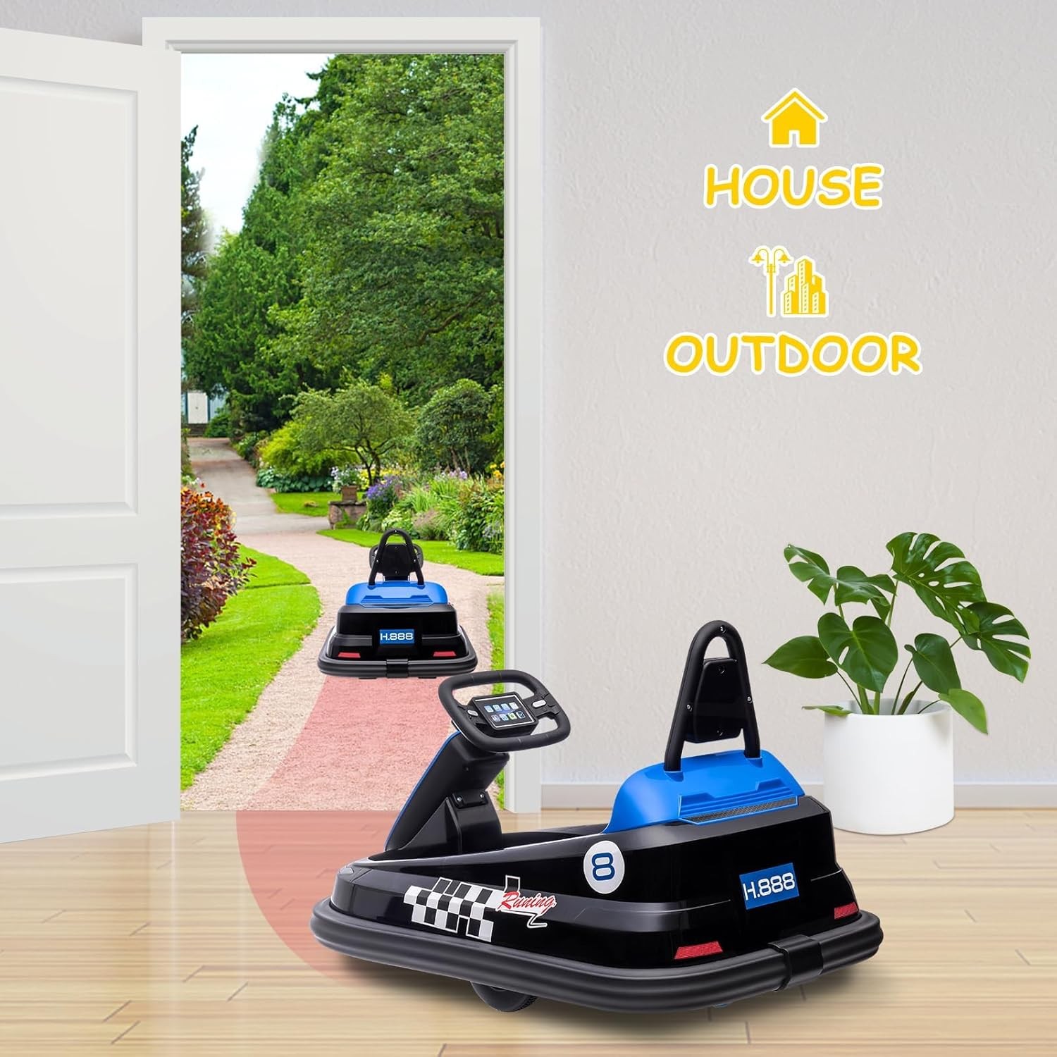 Kids Electric Bumper Car 6V, 1.9mph, Music/Horn, Seat Belt, Anti-Flat Tires