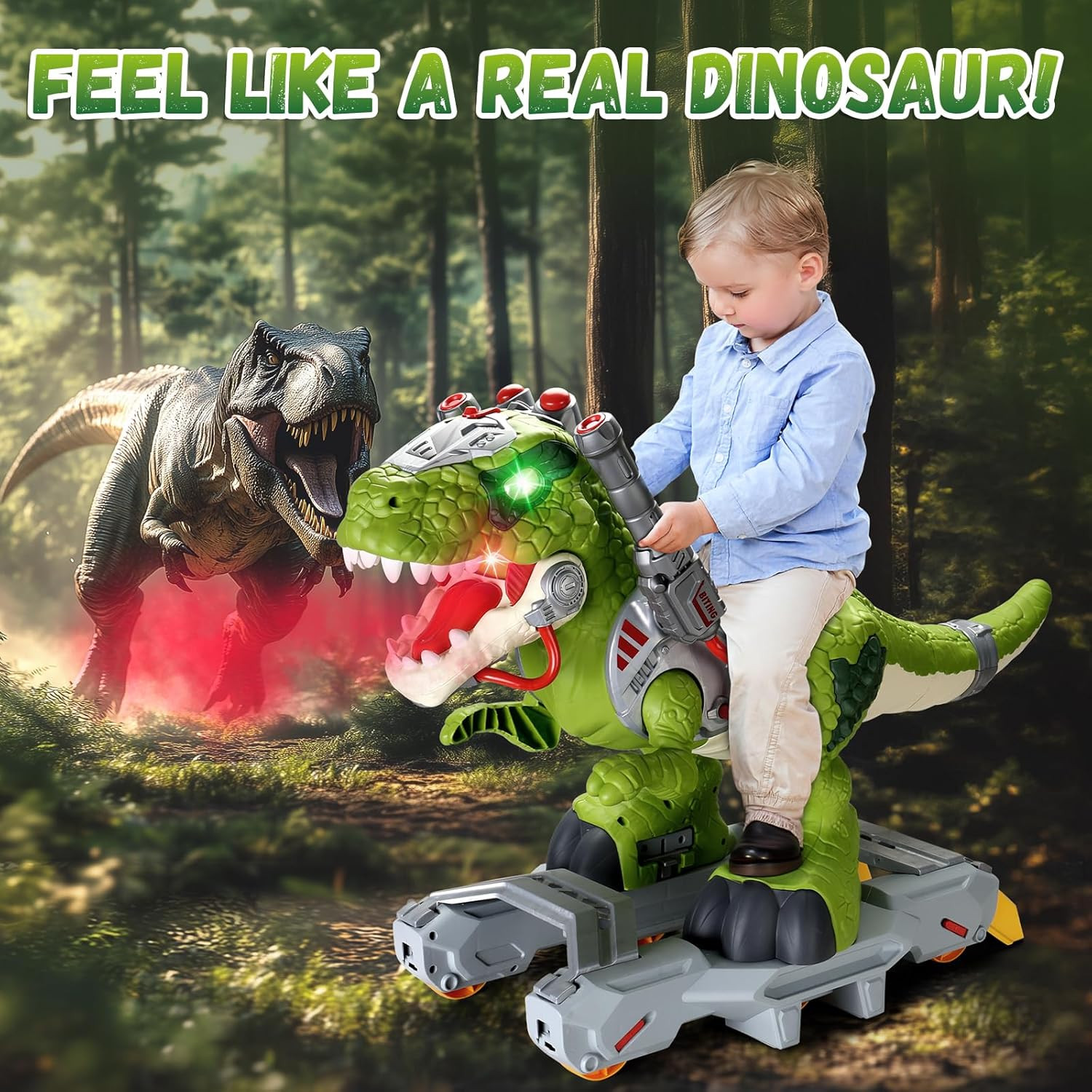 Dinosaur Ride on Toy Cars for Kids, Toddler Electric Ride on Toys with Music, Li