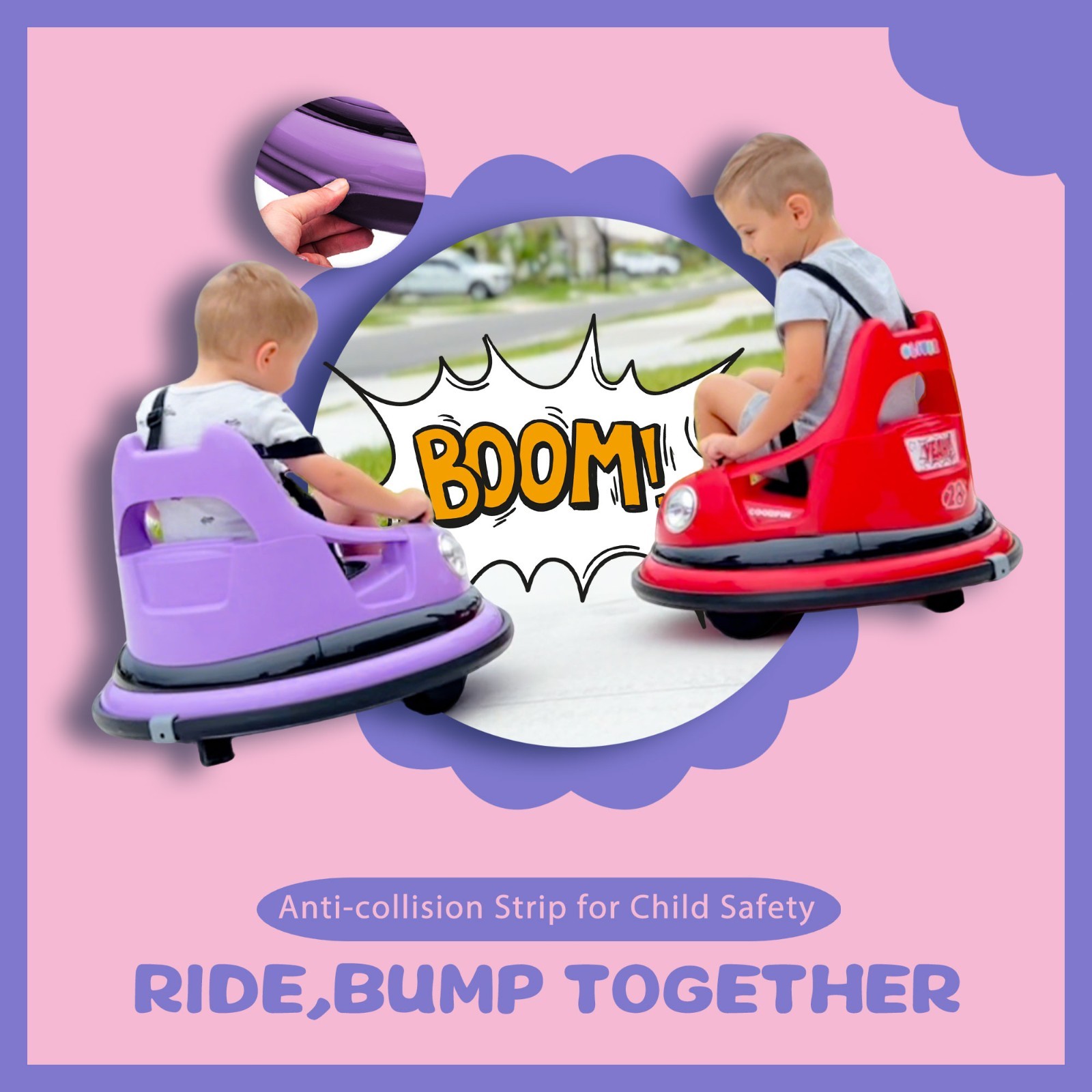 12V Kids Ride on Bumper Electric Car Toys w/Remote, LED, 360 Degree Spin, Pink