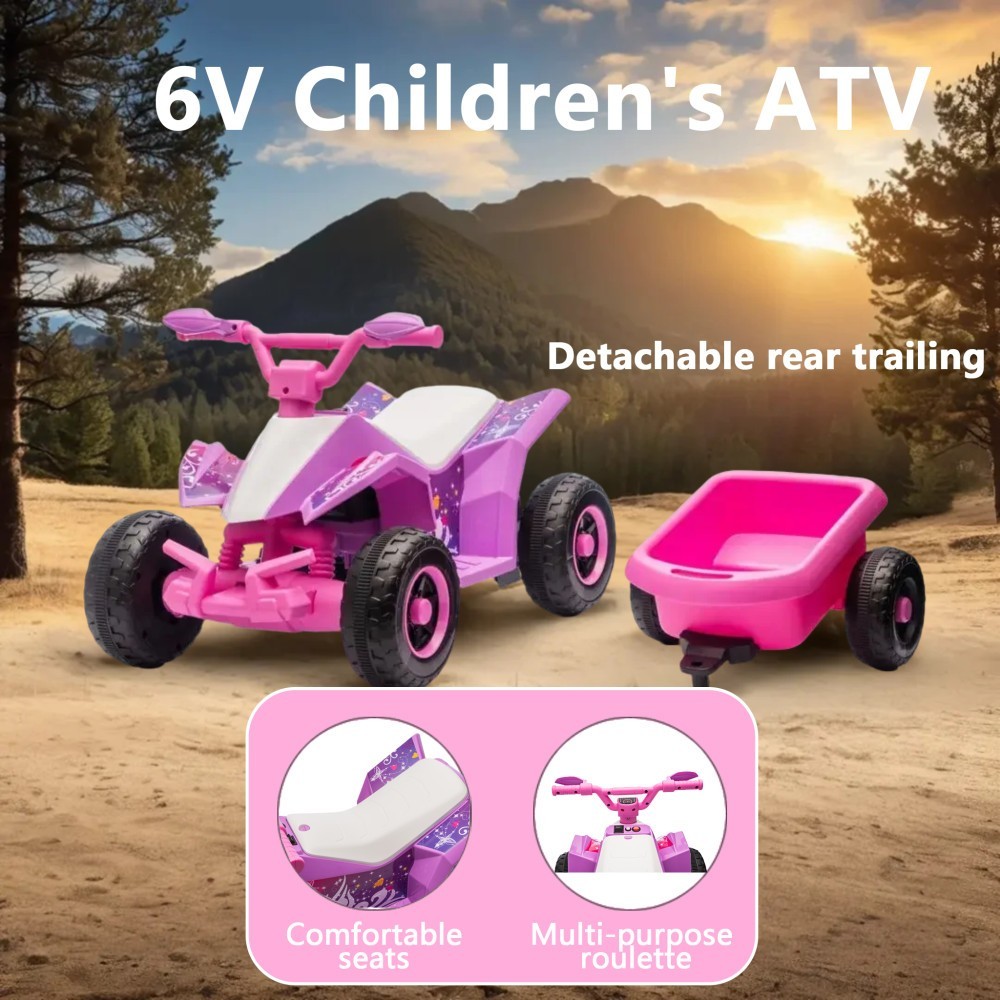 6V Kids Ride on ATV 4 Wheeler Electric Power Wheels Quad Car with Music, Light
