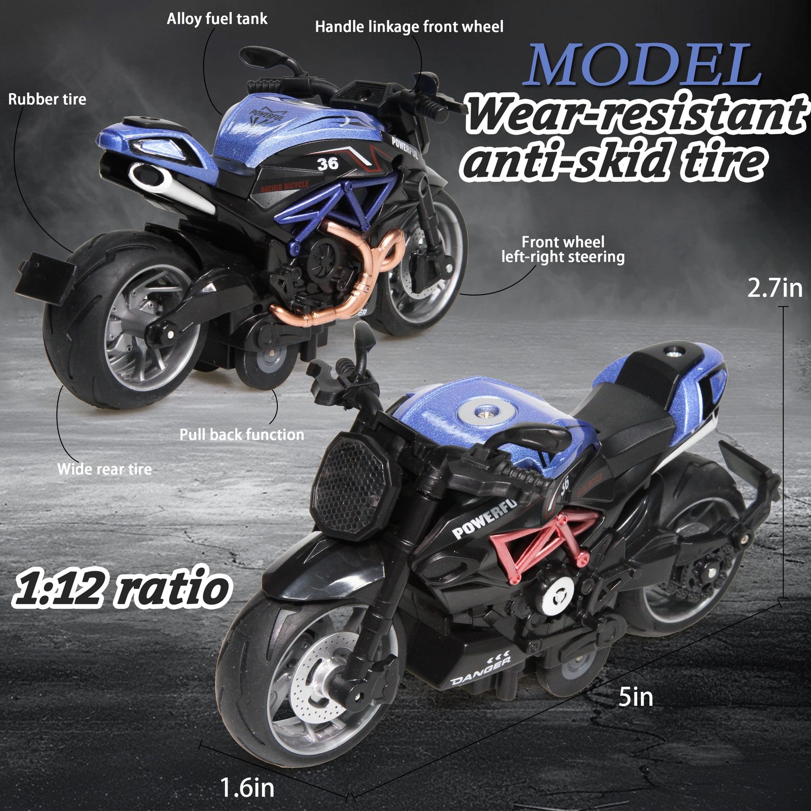 4-Pack Pull-Back Motorcycle Toys – Friction Powered Kids Toy Cars with Lights…