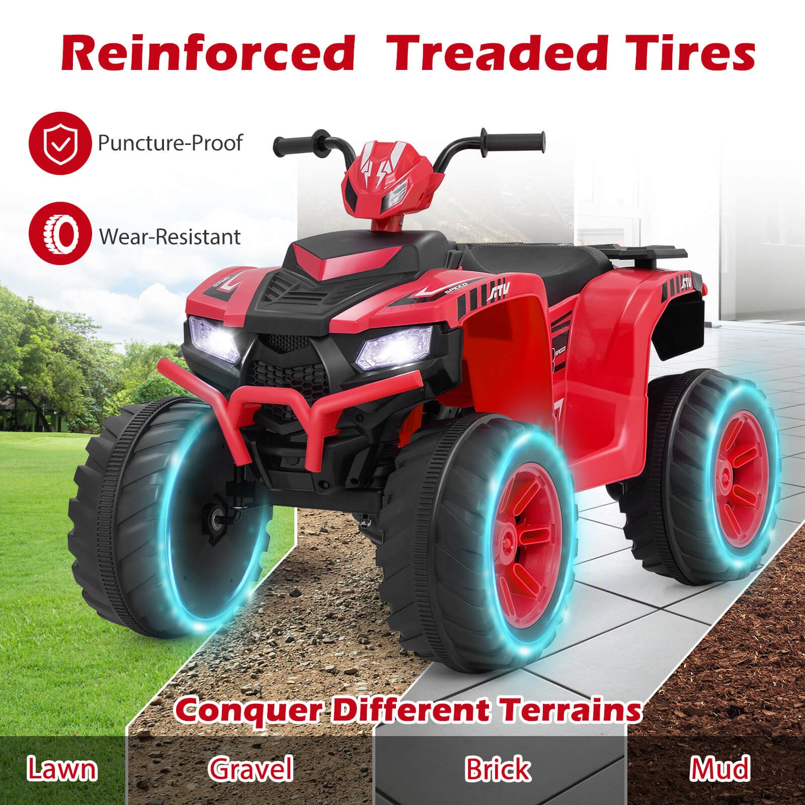 4-Wheeler Kids Ride-On Car with Wireless Connection Music Radio Treaded Tires