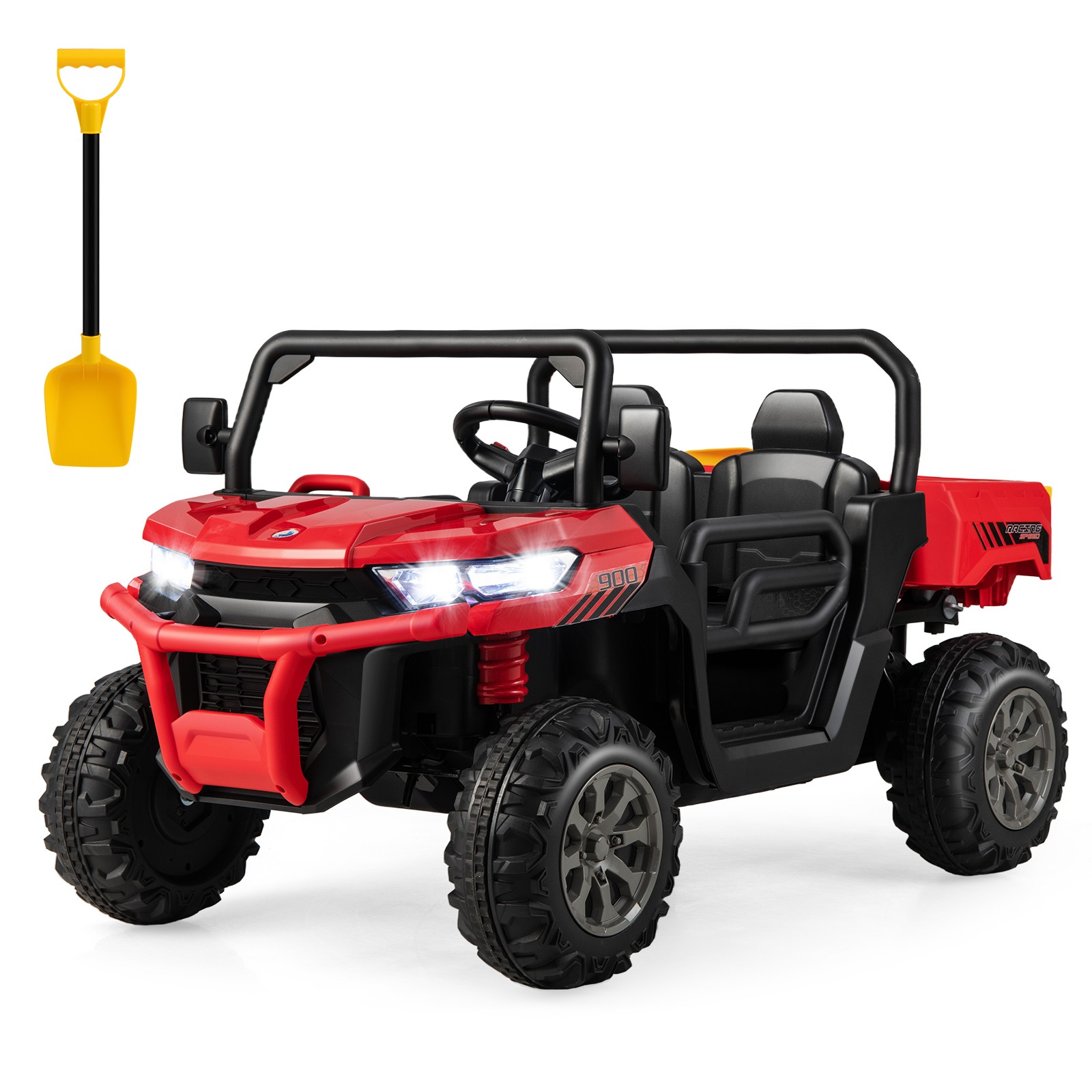 12V 2 Seater Ride On UTV Dump Truck Remote w/ Electric Dump Bed & Shovel Red
