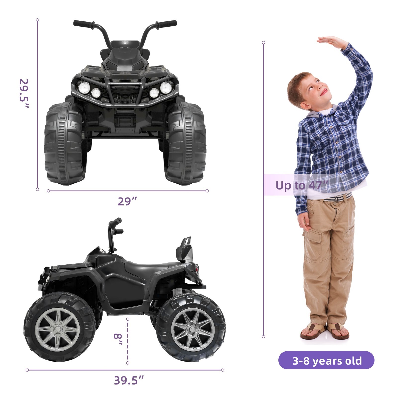 24V Kids Ride on Toy 4 Wheeler Quad Car 6mph Top Speed with Low&High Speed Black