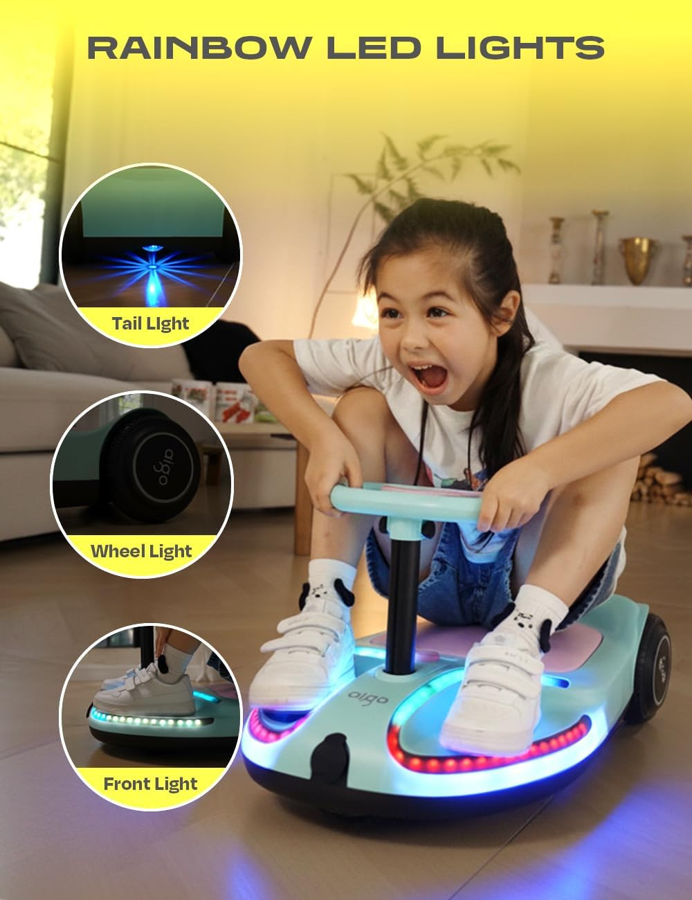 Electric Wiggle Car – 21.6V Electric Car for Kids with Pedal and Pull Handle, 3