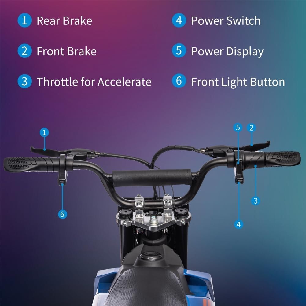 36V Electric Dirt Bike Ride on Motorcycle 500W Brushed Motor for 6+ Years Kids